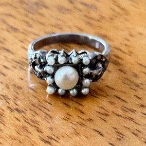 Antique Silver Pearl Ring 925